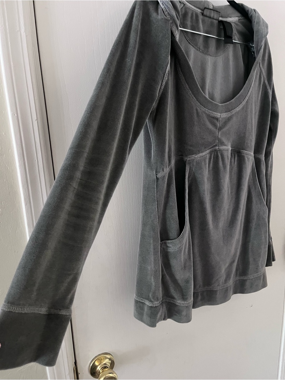 DKNY Vintage Gray Velour Scoop-Neck Hoodie Top and Shorts Set